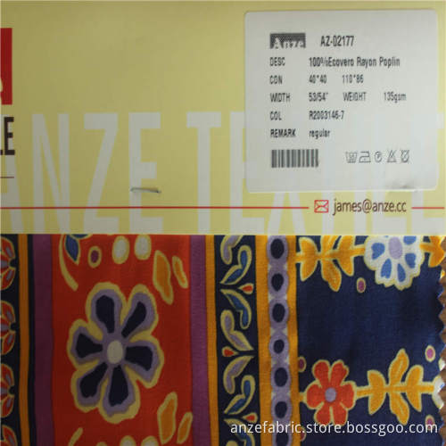 100%Ecovero rayon poplin  printed fabric